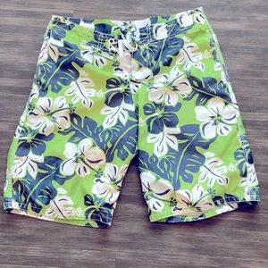 Mens Swim Trunks - Mens Swimwear- Tropical Green - Size Large